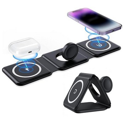 Foldable 3-in-1 Travel Wireless Charging Station (Mobile, Watch & Earphone)